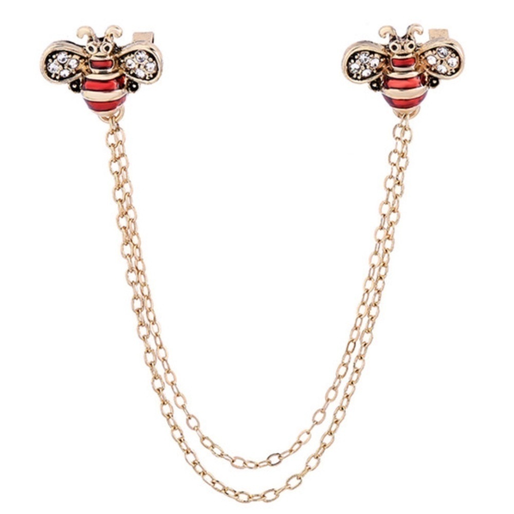 Goldtone Red Chain Bees Brooch